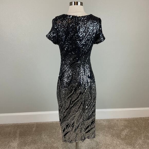 Betsy & Adam Sequined Midi Sheath Cocktail Dress Black and Silver Size 8 - Picture 5 of 10